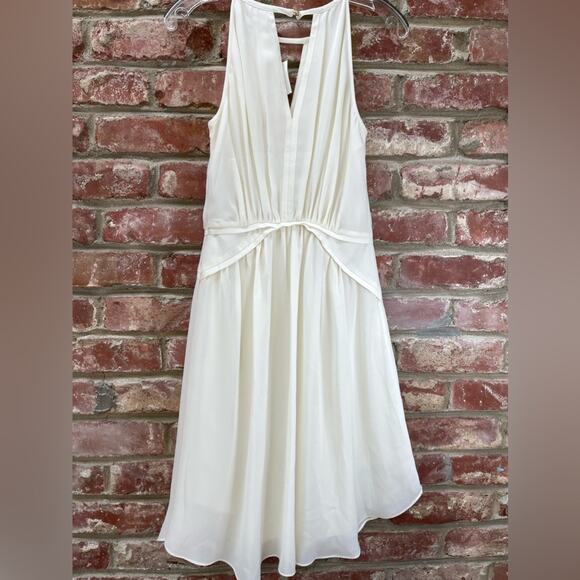 NWT Banana Republic Ivory High Neck Sleeveless Flowy A line Zip Dress Sz-2 Midi - Picture 3 of 10